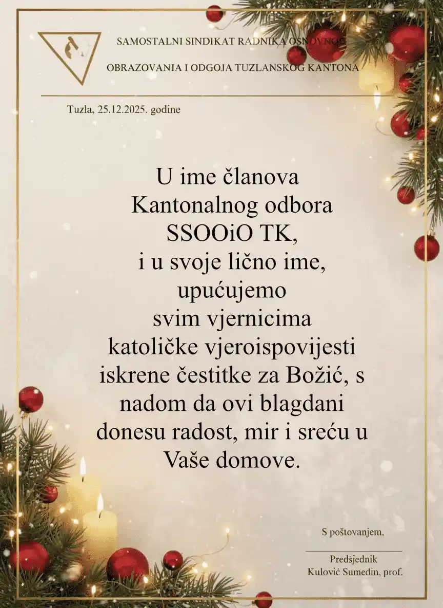 Čestitka povodom katoličkog Božića